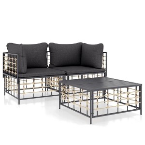 vidaXL Patio Furniture Set 3 Piece Loveseat with Anthracite Cushions, Modular Poly Rattan for Garden, Deck, and Terrace - 1 of 4