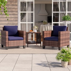 Sonkuki 3-Piece Patio Sofa Set Outdoor Wicker Rattan Furniture Set Conversation Set with Side Table, Cushions - 1 of 4