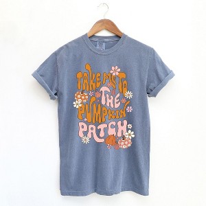 Simply Sage Market Women's Take Me To The Pumpkin Patch Flowers Short Sleeve Garment Dyed Tee - 1 of 2