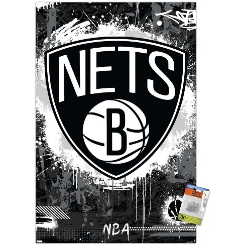  Trends International NBA Brooklyn Nets - Logo 21 Wall Poster,  22.375 x 34, Black Framed Version: Posters & Prints