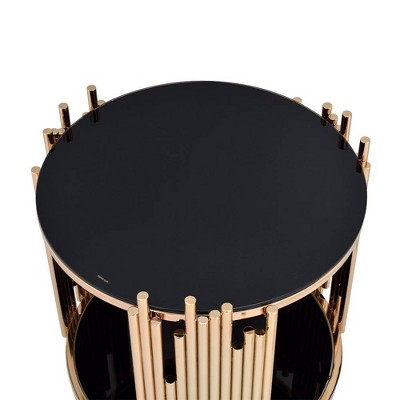 Tanquin 25" Round Black Glass & Gold Metal End Table