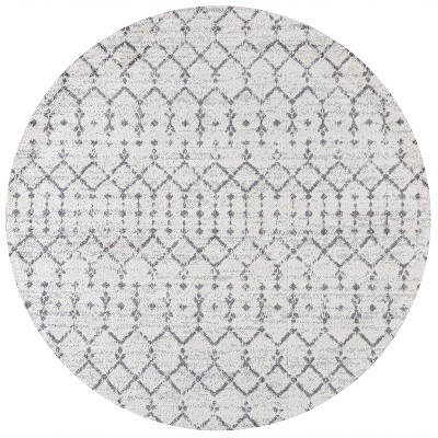 Vintage Moroccan Trellis 8' Round Gray Synthetic Area Rug