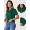 Allegra K Women's Contrast Trim Point Collar Puff Short Sleeve Button Down Shirt - 2 of 4
