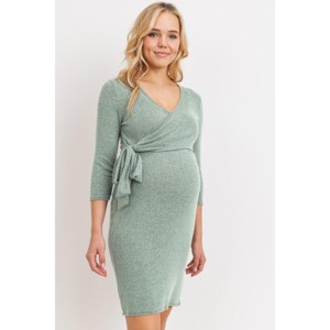 Hello Miz Women's 3/4 Sleeve Wrap V Neck Maternity Dress - 1 of 4