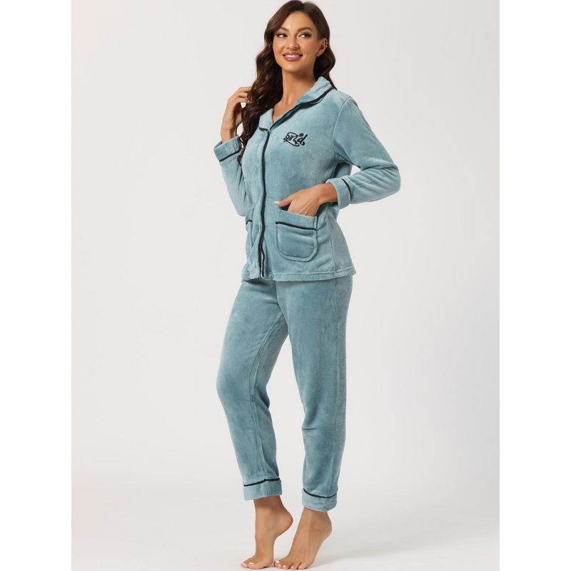 Allegra K Women's Flannel Button Down Lounge Winter Long Sleeves Pajama Sets, 2 of 6
