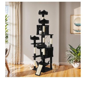 75 Inches Indoor Cat Tree Tall Cat Tower For Large Cats 20lbs Cat Condo Black Cat Tower - 1 of 4
