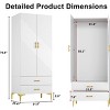 TIRAMISUBEST White Wardrobe - 2-Door Armoire with Drawers & Hanging Rod, 31.5"W x 76.77"H (Right Opening) - 2 of 4
