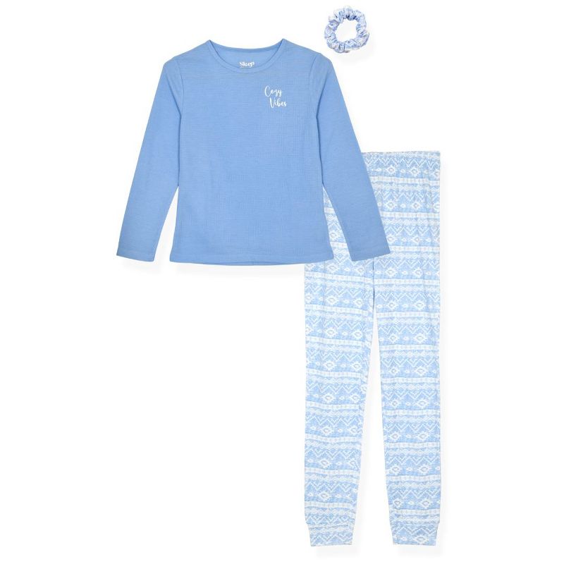 Sleep On It Girls 2-Piece Hacci Pajama Set with Matching Scrunchie, 1 of 7