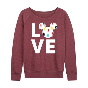Women's - Disney - Mickey Love Fill Lightweight French Terry Wide Neck Long Sleeve Shirt - 1 of 4