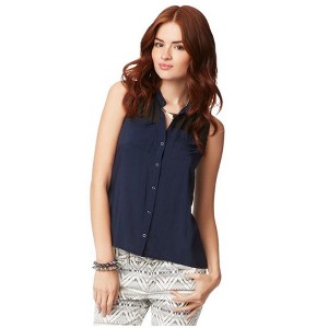 Aeropostale Womens Button Down Chiffon Tank Top, Blue, Small - 1 of 1