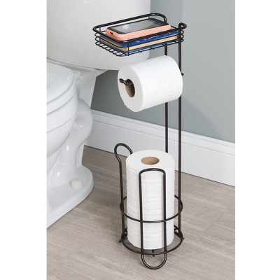 Bronze Steel Free Standing Toilet Paper Holder with Shelf