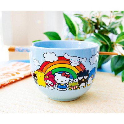 Hello Kitty Rainbow Ceramic Ramen Bowl with Wooden Chopsticks