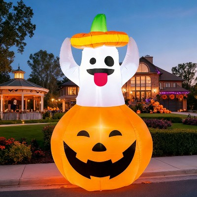 Joyfy 5 FT Halloween Inflatable Outdoor Decorations, Inflatable Ghost in Pumpkin with LEDs for Halloween Party Yard, Garden, Lawn Outdoor Decoration
