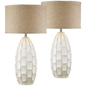 Possini Euro Design Cosgrove 32 3/4" Tall Oval Large Mid Century Modern End Table Lamps Set of 2 White Ceramic Living Room Bedroom (Colors May Vary)