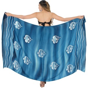 LA LEELA Women's Swimwear Sarong Wrap Cover up Wraps One Size Navy Fish - 1 of 4