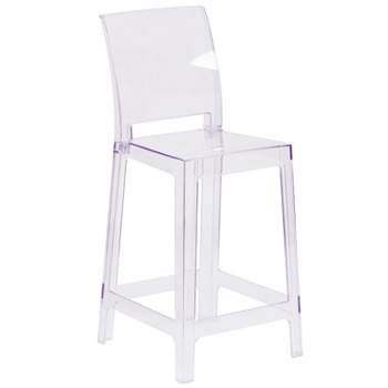 Flash Furniture Ghost Counter Stool with Square Back in Transparent Crystal