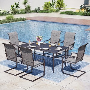 Captiva Designs 7pc Outdoor Rectangle Metal Dining Table & C-spring Padded Sling Chairs - 1 of 4