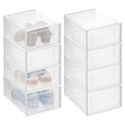 mDesign Stackable Plastic Storage Closet Bin Boxes - 2 Pull-Out Drawers -  Clear