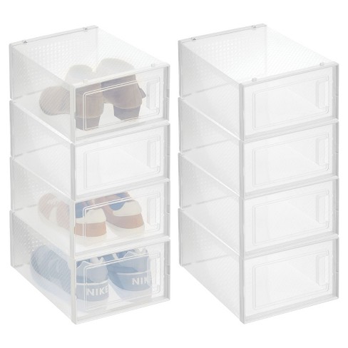 Plastic Shoe Box, 4/8/12x Stackable Black/ Clear Shoe Storage Box