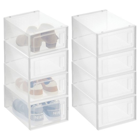 mDesign Plastic Stackable Closet Shoe Storage Box Side Opening 8 Pack Clear