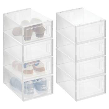 mDesign Plastic Stackable Closet Shoe Storage Box, Side Opening