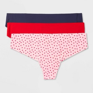 Women's Invisible Edge Thong 3pk - Wild Fable™ Navy/Pink Hearts/Red - 1 of 3