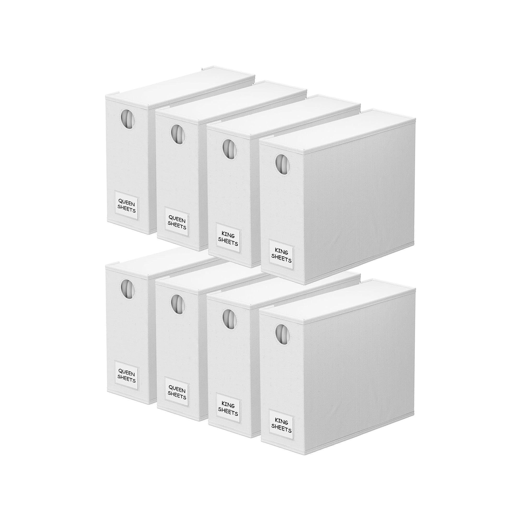 8-Pack Bed Sheet Organizers and Storage, Foldable Sheet Organizers for a Linen Closet, White