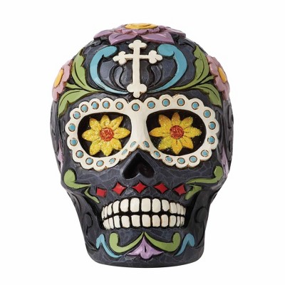 Jim Shore 3.5 Inch Black Blossom Halloween Skull Flowers Cross Figurines