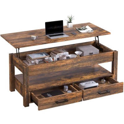Hausource 47.2" Lift Top Coffee Table with Storage Drawers, Hidden Compartment