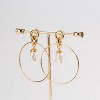 Hollywood Sensation Drop Hoop Earrings with Simulated Pearl Drop 2.75 Inches Gold - 2 of 4