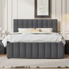 Whisen Twin Size Linen Upholstered Platform Bed with Trundle and 3 Storage Drawers - 2 of 4