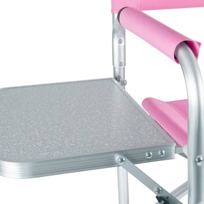 Pink Striped Aluminum Folding Camping Chair with Side Table