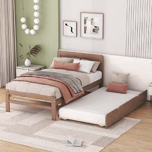 Modern Twin Size Platform Bed Frame With Trundle Solid Wood Slats No Box Spring Needed For Bedroom Guest Room - 1 of 4