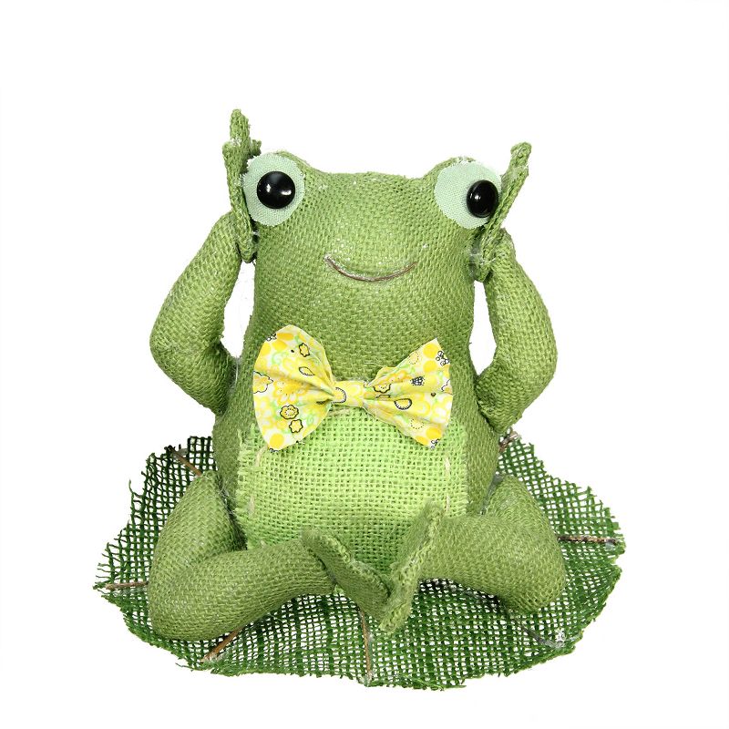 Northlight 7.5" Green, Yellow and White Decorative Sitting Frog Spring Table Top Decoration, 1 of 4