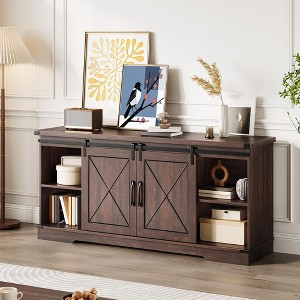59 Inch TV Stand for TVs Up to 65 Inch, Farmhouse Wood Entertainment Center with Sliding Barn Doors with Adjustable Shelves & Open Compartment - 1 of 4