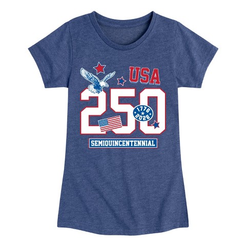 Instant Message Girls' Instant Message 250 USA Patches Fitted Short Sleeve Graphic T-Shirt - Heather Navy - Large