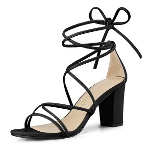 Allegra K Women's Back to College Strappy Straps Lace Up Chunky Heel Sandals - 1 of 4