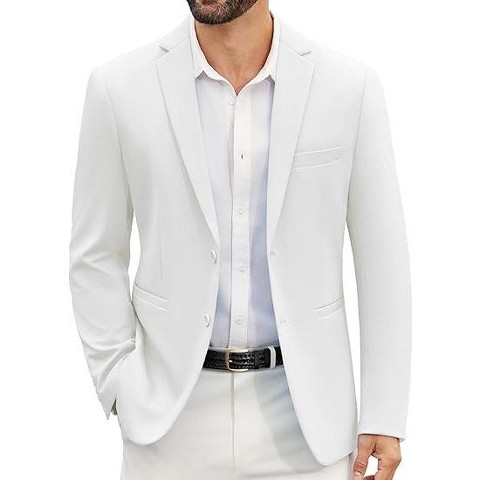 COOFANDY Men's Casual Blazer Slim Fit Suit Jackets Two Button Lightweight Knit Sport Coat White M