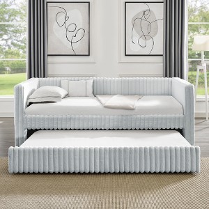 EHMKNP Twin Size Daybed, Upholstered sofa bed,The bottom pulls out to form a bed,Plaid - 1 of 4