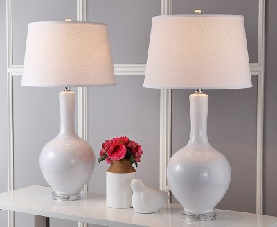 Blanche White Ceramic Gourd Lamp Set with Cotton Shade