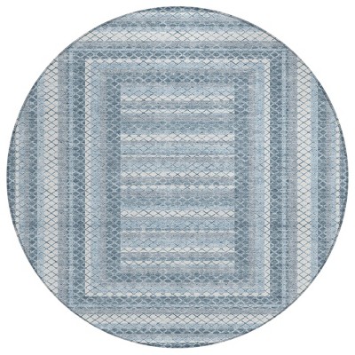 Denim Blue And Ivory Geometric Washable Indoor Outdoor Area Rug