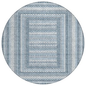 Denim Blue And Ivory Geometric Washable Indoor Outdoor Area Rug - 1 of 4