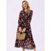 INSPIRE CHIC Women's Long Sleeve Floral V Neck Boho Ruffle Tiered Flowy Chiffon Midi Dress with Pocket - 4 of 4
