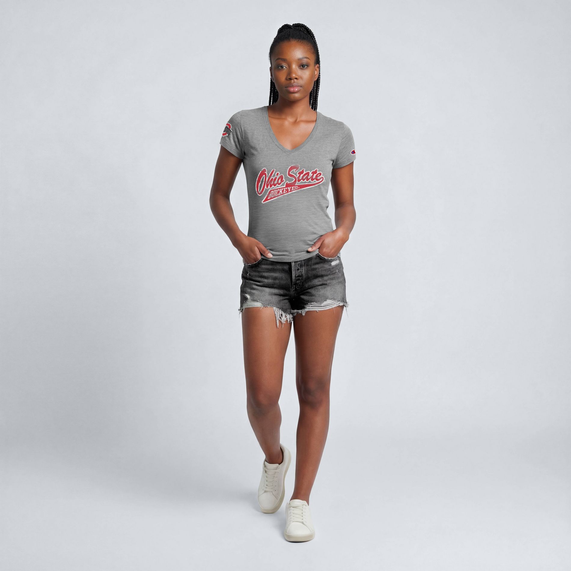 NCAA Ohio State Buckeyes Women's Champion Gray V-Neck Shirt