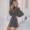 Women's Charcoal Tweed Plaid Mockneck Long Sleeve Mini Dress - Cupshe - 2 of 4
