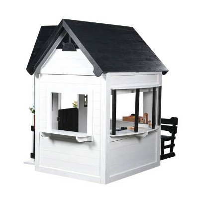 Oceano White and Black Wooden Playhouse with Kitchen and Garden