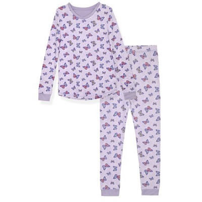 Sleep On It Toddler Girls 2-Piece Super Soft Jersey Snug-Fit Pajama Set - Purple Butterfly, Size 2T