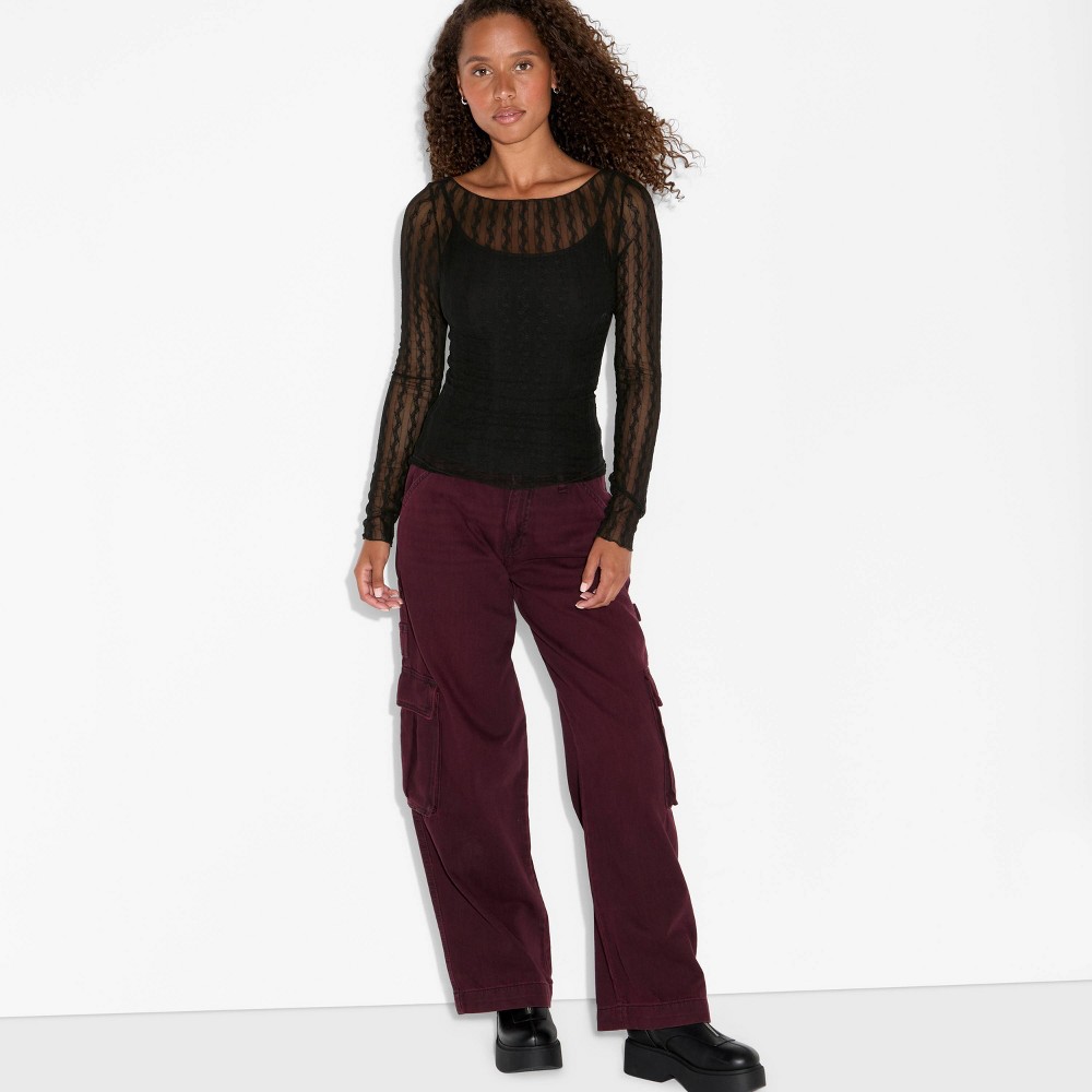 Women's Long Sleeve Boat Neck Henley Shirt - Wild Fable™ Black XS