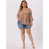 Agnes Orinda Women's Plus Size V Neck Babydoll 3/4 Lantern Sleeve Casual Floral Flowy Blouses - 3 of 4