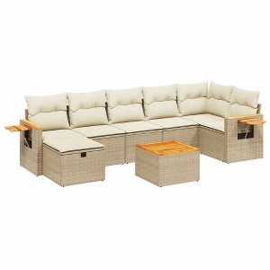 vidaXL 8 Piece Patio Sofa Set with Cushions Beige Poly Rattan - Beige without storage - 1 of 4